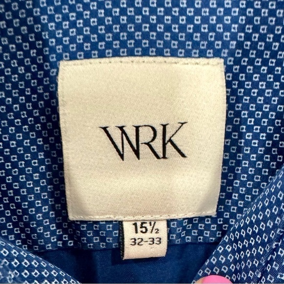 WRK Men’s Shirt Dress Shirt Button Down 100% Cotton Blue White Size Neck 15.5 - Picture 3 of 8